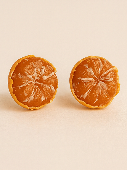Серьги-гвоздики «Мандарин очищенный», полимерная глина, фото 2.
