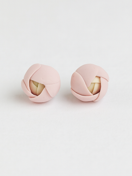 Серьги-гвоздики «Ранункулюс», полимерная глина, фото 2.