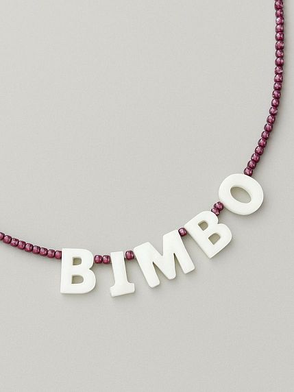 Чокер ручной работы с надписью перламутровыми бусинами «Bimbo», бисер, розовый, фото 1.