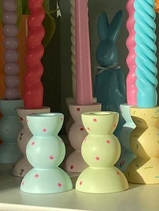 Подсвечник ручной работы с росписью в цветочек «Башня», салатовый