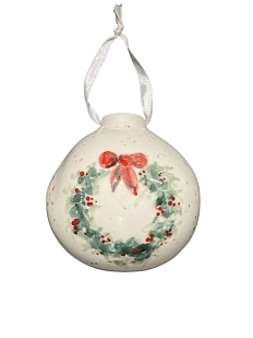 Ёлочная игрушка Верба керамика шар расписной «Новогодний венок», 7 см