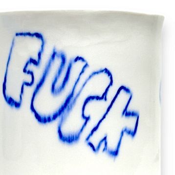 Стакан ручной работы «F**k», бело-синий, фарфор, 200 мл, фото 2.