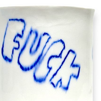 Стакан ручной работы «F**k», бело-синий, фарфор, 200 мл, фото 2.