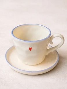 Чайная пара ручной работы с сердечком , керамика, 300 мл