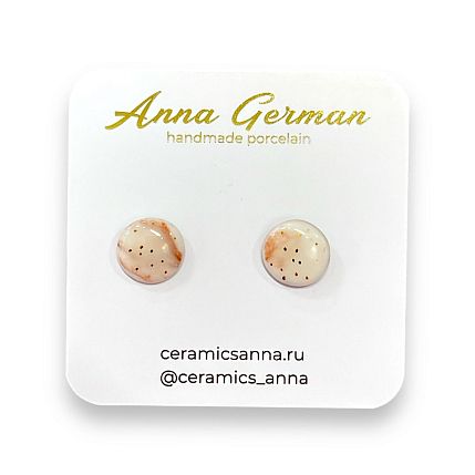 Серёжки-гвоздики «Круги», фарфор, розовые в точку, фото 1.