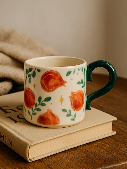 Кружка ручной работы прямая «Гранаты», полуфарфор, 250 мл, фото 3.