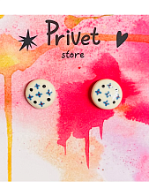 Серёжки-гвоздики ручной работы Звер «Белые круглые с крестиками», керамика