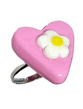 Кольцо ручной работы Радость Рядом Сердце с ромашкой, полимерная глина, незамкнутое