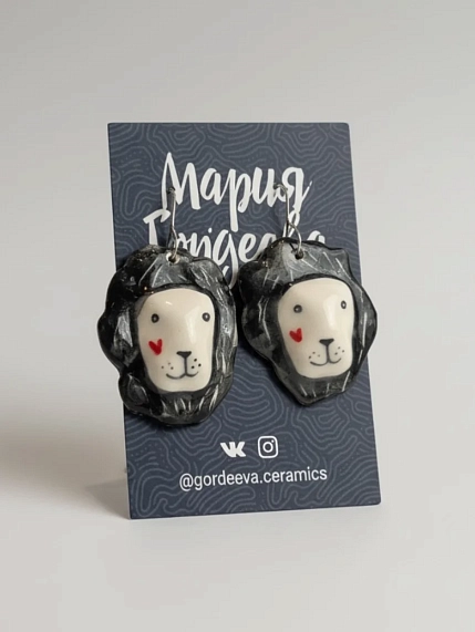 Серьги Мария Гордеева «Львы», керамика, чёрные, фото 1.