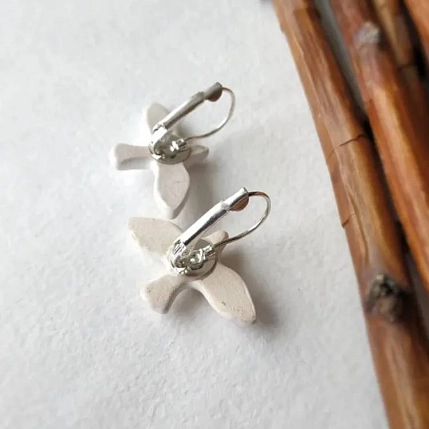 Серьги «Белые пташки», фаянсовая глина, фото 7.