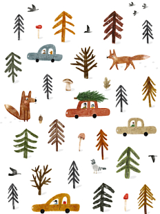 Постер интерьерный «Машинки в лесу», А4