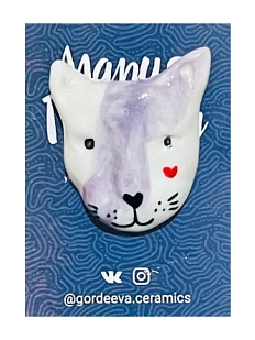Брошь ручной работы Мария Гордеева «Кот», с фиолетовым разводом, керамика