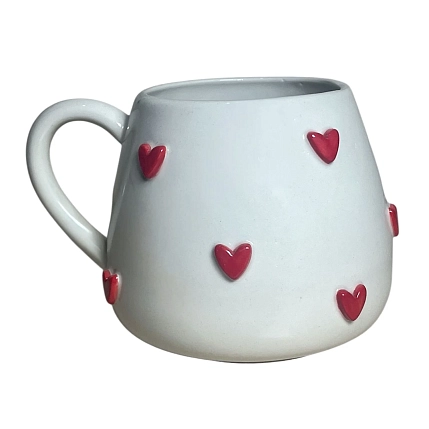 Кружка ручной работы Slowday Ceramics с красными сердечками, полуфарфор, 400 мл, фото 2.
