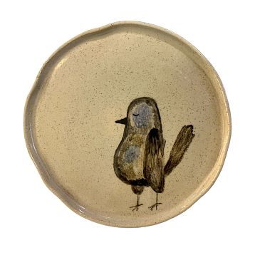 Тарелка ручной работы «Птичка с чёрным клювом», керамика, 18,5 см, фото 1.