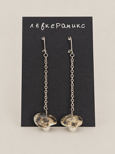 Серьги ручной работы Лёвкерамикс «Грибочки на цепочке», белые, керамика