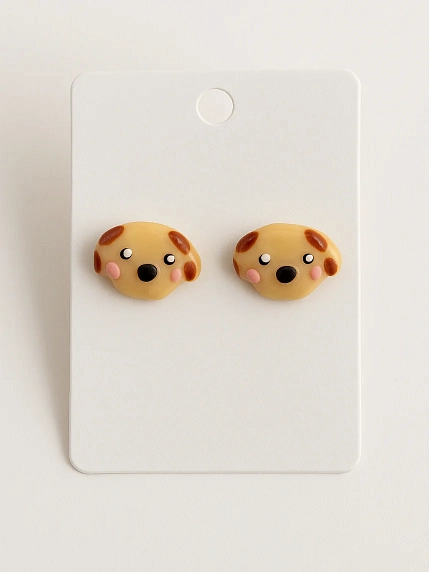 Серёжки-гвоздики Радость Рядом «Собачки», полимерная глина, коричневые, фото 2.