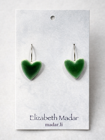 Серьги Сердечки, керамика, тёмно-зелёные, фото 1.