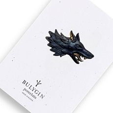 Брошь ручной работы Bulygin «Волк», фарфор, чёрно-золотистая