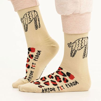 Носки «Незапятнанный леопард», р-р 42-46, бежевые, фото 1.