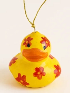 Ёлочная игрушка Утёнок с красными цветочками, 4 см