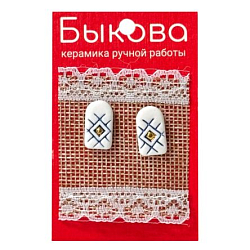 Серьги ручной работы «Синий орнамент»‎, золото и фарфор