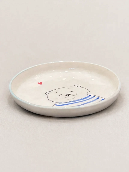 Тарелка ручной работы НАДО ЖЕ с росписью «Мишка в тильняшке», белая, керамика, 14 см, фото 2.