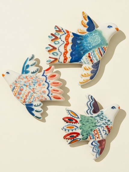 Брошь ручной работы Полина Гузеева «Птичка», сине-зелёная, фарфор, фото 8.