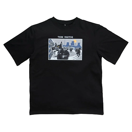 Футболка Barking Store «Think positive», 2XL муж., чёрный, фото 1.