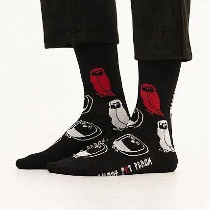 Носки «В любой непонятной ситуации вызывай сову», р-р 38-41, чёрные, фото 1.