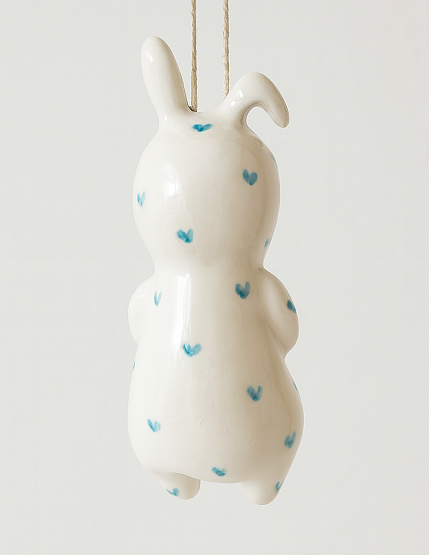 Ёлочная игрушка из фарфора «Малыш в костюме зайчика», 12 см, фото 3.