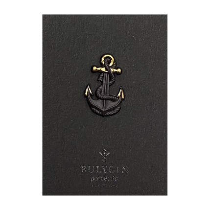 Брошь ручной работы Bulygin «Якорь», фарфор, чёрно-золотистая, фото 2.