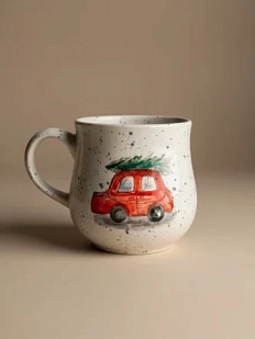 Кружка ручной работы Верба керамика «Красная машинка», круглая, керамика, 350 мл