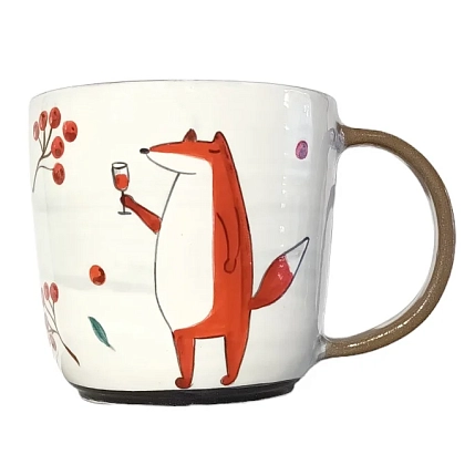 Кружка ручной работы Ким керамика с росписью Лис с винишком, керамика, 450 мл, фото 1.