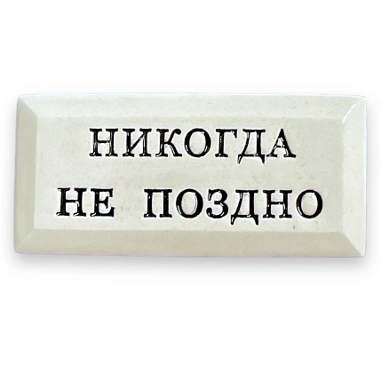 Значок ручной работы Искусство интроверта с надписью «Никогда не поздно», керамика, фото 1.