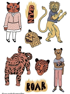 Стикерпак Валя Карнавалова «Тигры», А6, 8 наклеек