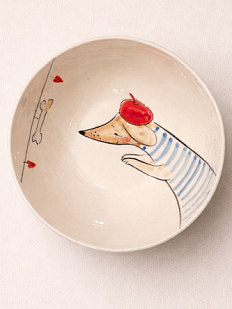 Пиала ручной работы с росписью «Такса», белая, керамика, 14 см