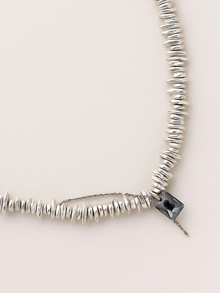 Чокер ручной работы «Crystal», гематит, родированная латунь, фото 1.