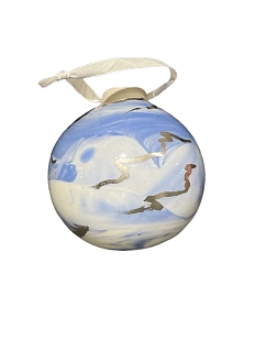 Ёлочная игрушка Верба керамика шар бело-голубой, 7 см