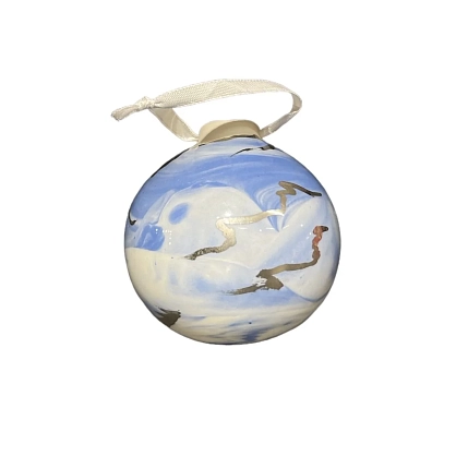 Ёлочная игрушка Верба керамика шар бело-голубой, 7 см, фото 1.