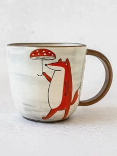 Кружка ручной работы Ким керамика с росписью Лис с зонтиком-мухомором, керамика, 450 мл