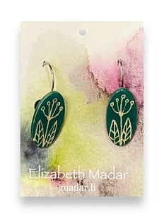 Серьги Elizabeth Madar с цветочным орнаментом, овальные, керамика, тёмно-зелёные