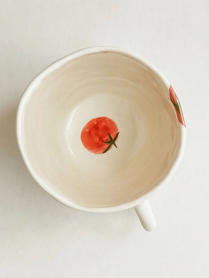 Чашка для чая ручной работы Помидоры красная, керамика, 250 мл, фото 3.