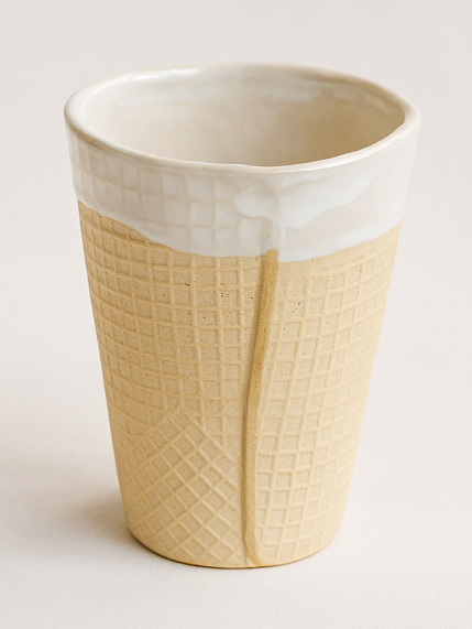 Стакан ручной работы «Вафельный», бежевый, керамика, 300 мл, фото 2.