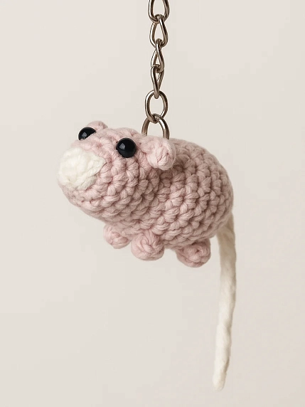 Вязаный брелок ЦИЛИНСКАЯ «Крыса», розовый, фото 1.