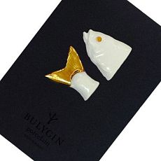 Брошь ручной работы Bulygin «Рыбий хвост» большая, фарфор, бело-золотистая