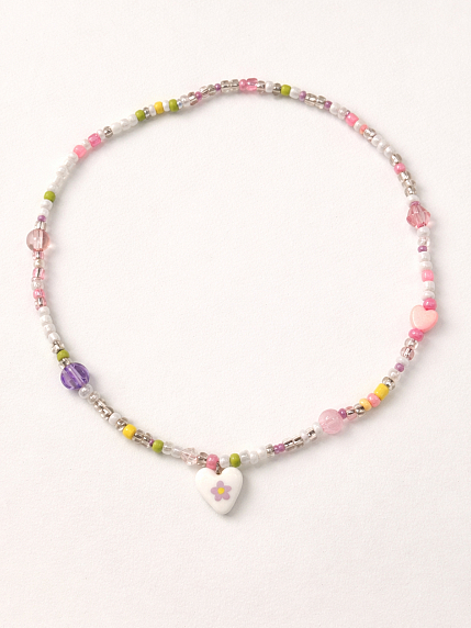 Чокер ручной работы Радость Рядом «Сиреневый цветочек в сердечке», полимерная глина, бисер, фото 2.