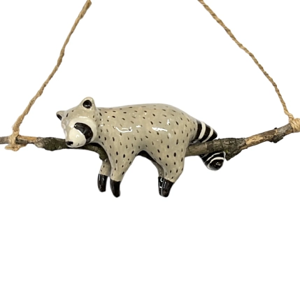 Керамическая подвеска Мама Черепаха интерьерная «Спящий енот», серый, фото 1.