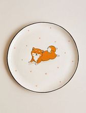 Тарелка ручной работы Ким керамика с бортиком Сиба-ину с сердечками, белая, 21 см