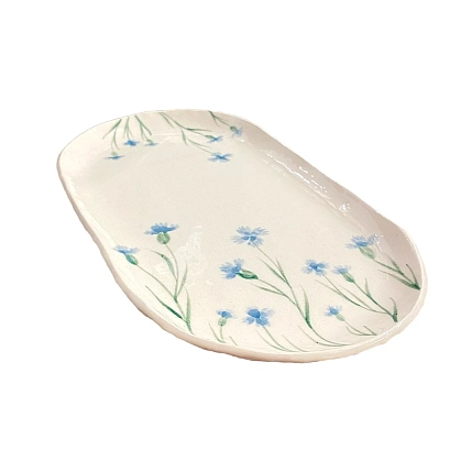 Блюдо Верба керамика ручной работы «Васильки», овальное, керамика, 20 см, фото 3.