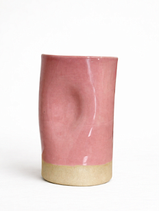 Мятый стакан ручной работы розовый, керамика, 200 мл